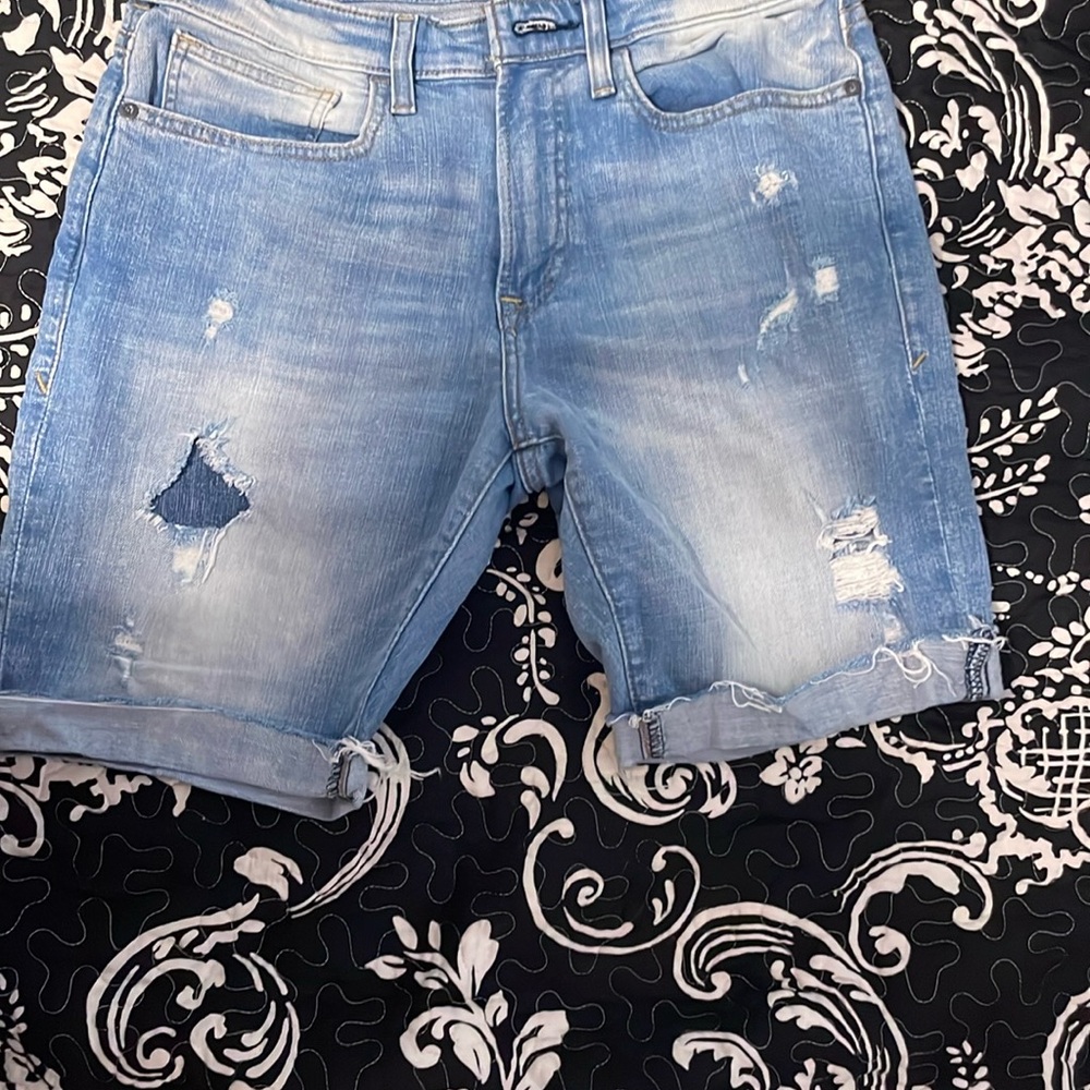 Distressed Light Blue Denim Shorts